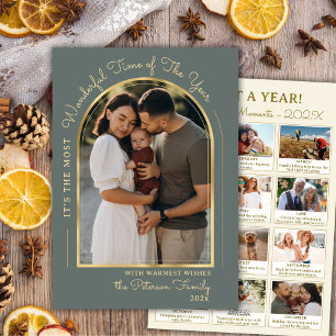 Elegant Gold Arch Year in Review 13 Photo Collage Holiday Card