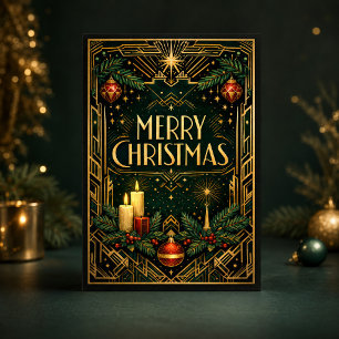 Elegant Gold Art Deco Merry Christmas Holiday Card
