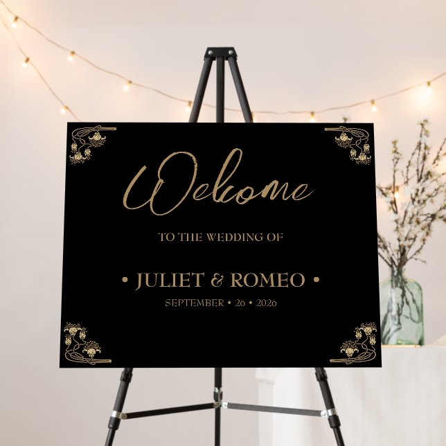 Elegant gold Art Deco on black wedding Welcome Foa Foam Board (In Situ (Stand))