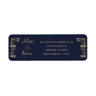 Elegant gold Art Deco on blue return address Label