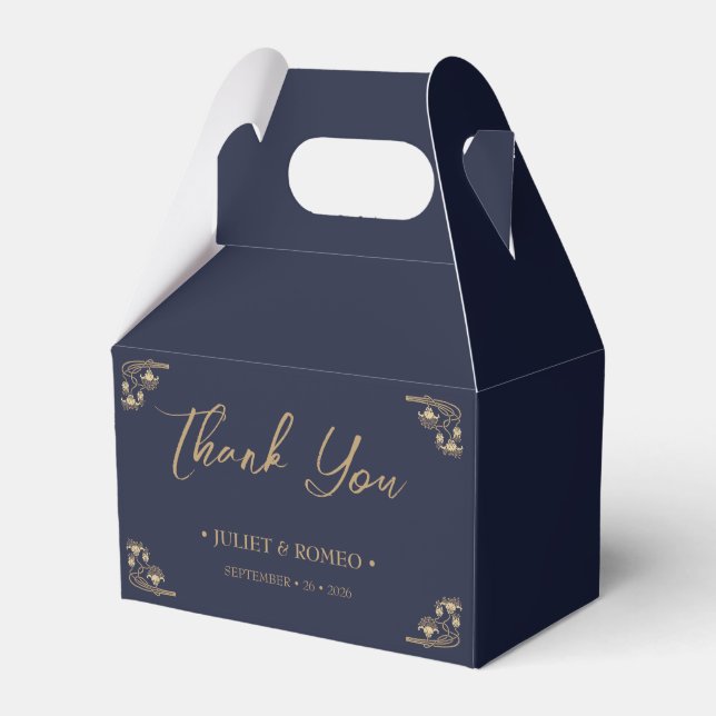 Elegant gold Art Deco on blue wedding  Favor Boxes (Front Side)