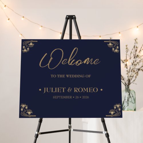 Elegant gold Art Deco on blue wedding Welcome  Foam Board