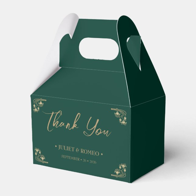 Elegant gold Art Deco on green wedding  Favor Boxes (Front Side)