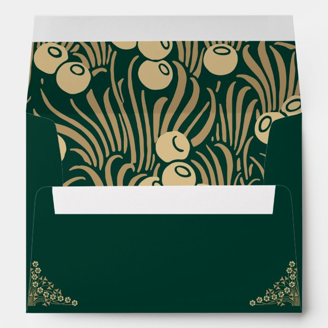 Elegant gold Art Deco on green wedding invitation Envelope (Back (Bottom))