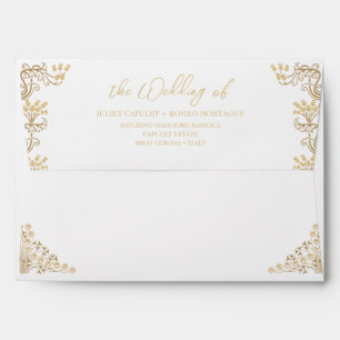 Elegant gold Art Deco on white wedding invitation Envelope