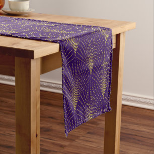 Elegant & Gold Art-Deco Pattern on Purple Short Table Runner