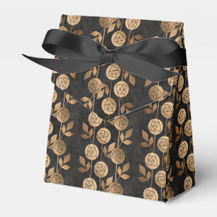 Elegant Gold Art Deco Roses Black Favor Boxes
