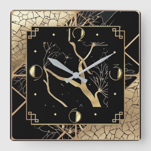 Elegant Gold art deco Square Wall Clock
