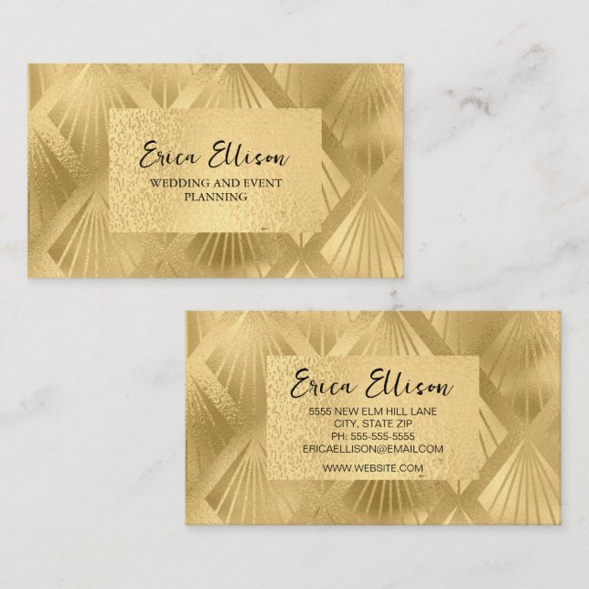 Elegant Gold Art Deco Wedding Event Business Card (Front/Back)