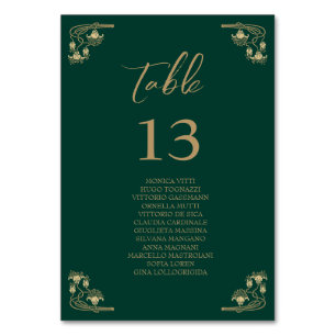 Elegant gold Art Deco wedding Table sitting chart Number