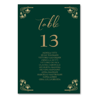 Elegant gold Art Deco wedding Table sitting chart Table Number