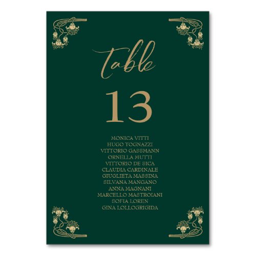 Elegant gold Art Deco wedding Table sitting chart  Table Number