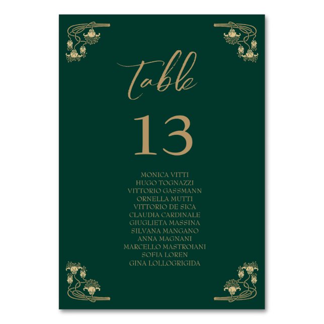 Elegant gold Art Deco wedding Table sitting chart  Table Number (Front)