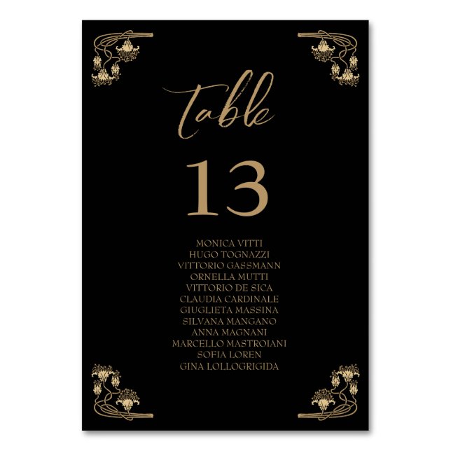 Elegant gold Art Decowedding Table sitting chart T Number (Front)