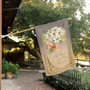 Elegant Gold Art Nouveau Easter Floral House Flag