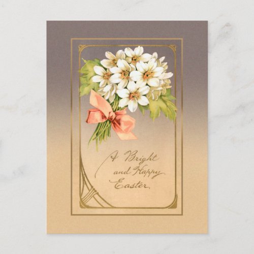 Elegant Gold Art Nouveau Easter Floral Postcard