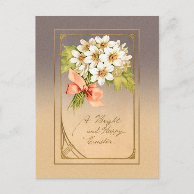 Elegant Gold Art Nouveau Easter Floral Postcard (Front)