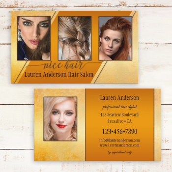 Elegant Gold Artistic Photo Portfolio Hair Stylist Business Card by sunnysites at Zazzle