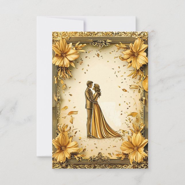 Elegant Gold Artwork of Romantic wedding Couple Invitation (Front)