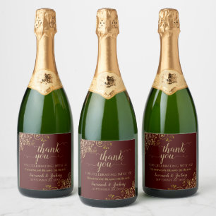 Elegant Gold & Auburn Brown Wedding Thank You Sparkling Wine Label