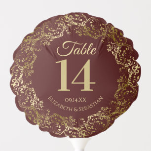 Elegant Gold & Auburn Frilly Wedding Table Number Balloon