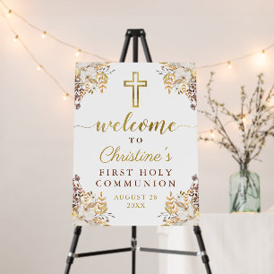 Elegant Gold Autumn Floral First Holy Communion Foam Board