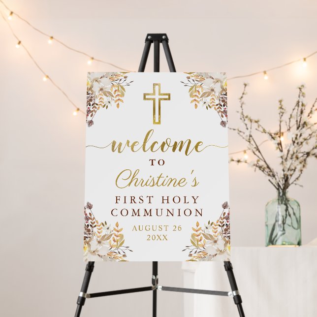 Elegant Gold Autumn Floral First Holy Communion Foam Board (In Situ (Stand))
