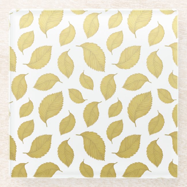 Elegant Gold Autumn Leaf Pattern Glass Coaster