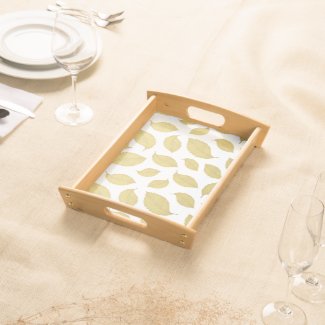 Elegant Gold Autumn Leaf Pattern Serving Tray