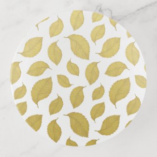 Elegant Gold Autumn Leaf Pattern Trinket Tray
