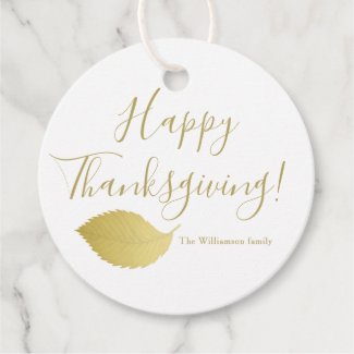 Elegant, Gold Autumn Leaf - Thanksgiving Favor Tags