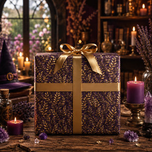 Elegant Gold Autumn Leaves Deep Plum Purple Wrapping Paper