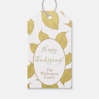 Elegant Gold Autumn Leaves - Happy Thanksgiving Gift Tags