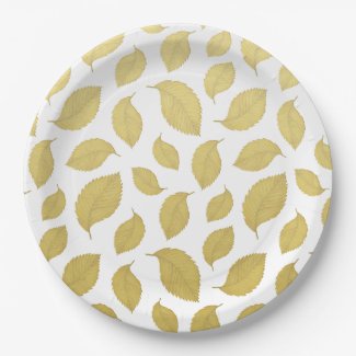 Elegant Gold Autumn Leaves Paper Plates