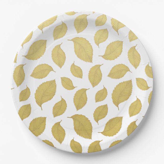 Elegant Gold Autumn Leaves Paper Plates (Front)