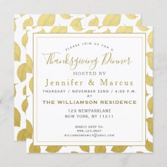 Elegant Gold Autumn Leaves - Thanksgiving Dinner Invitation