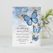 Elegant Gold Baby Blue Butterfly Wedding Invitation (Standing Front)