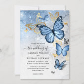 Elegant Gold Baby Blue Butterfly Wedding Invitation (Front)