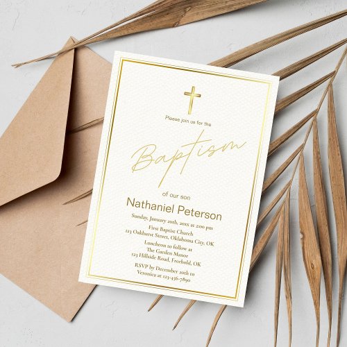 Elegant Gold Baby Boy Baptism Invitation