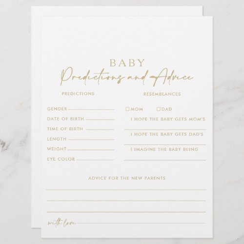 Elegant Gold Baby Predictions and Advice Cards