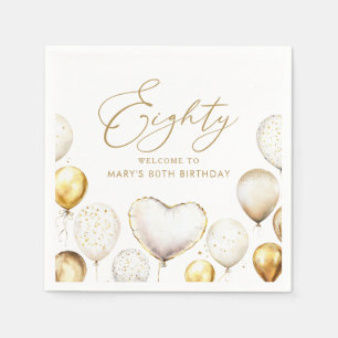 Elegant Gold Balloon 80th Birthday Party Napkins