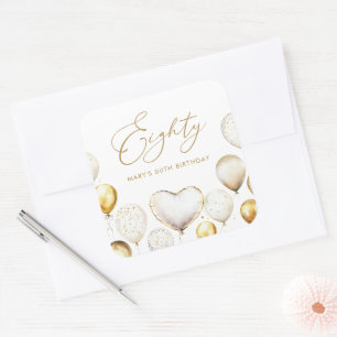 Elegant Gold Balloon 80th Thank You Birthday Square Sticker