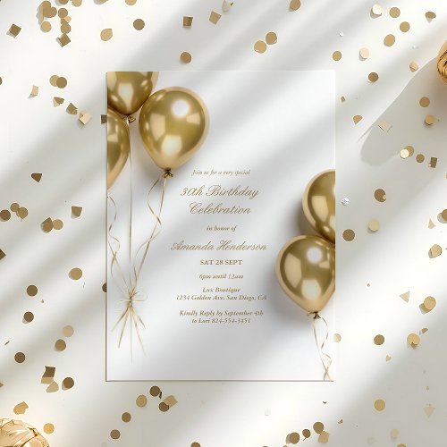 Elegant Gold Balloon Birthday Party Invitation