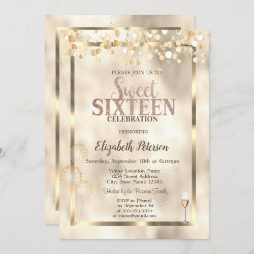 Elegant Gold Balloons Frame Sweet 16 Invitation