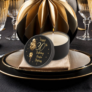 Elegant Gold Balloons on Black 30th Birthday Party Mini Candle Favors