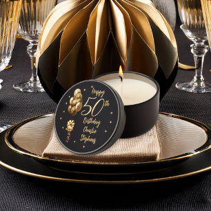 Elegant Gold Balloons on Black 50th Birthday Party Mini Candle Favors