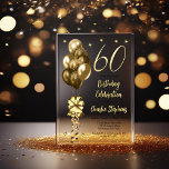 Elegant Gold Balloons on Black 60th Birthday Party Acrylic Invitations<br><div class="desc">Elegant faux glitter gold-tone balloons with big bow and streamers and accent stars "60" 60th birthday party celebration invitation.</div>