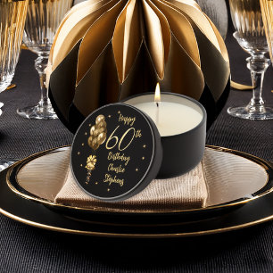 Elegant Gold Balloons on Black 60th Birthday Party Mini Candle Favors