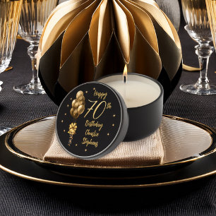 Elegant Gold Balloons on Black 70th Birthday Party Mini Candle Favors