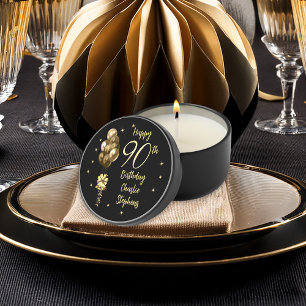 Elegant Gold Balloons on Black 90th Birthday Party Mini Candle Favors